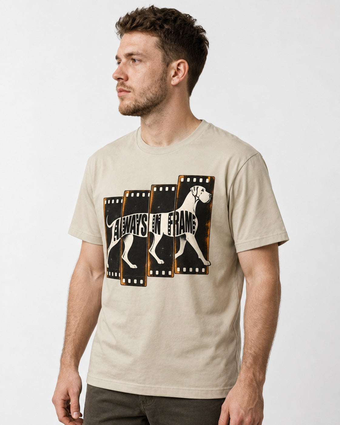 Great Dane Always in Frame T-Shirt in Sand, worn by a model