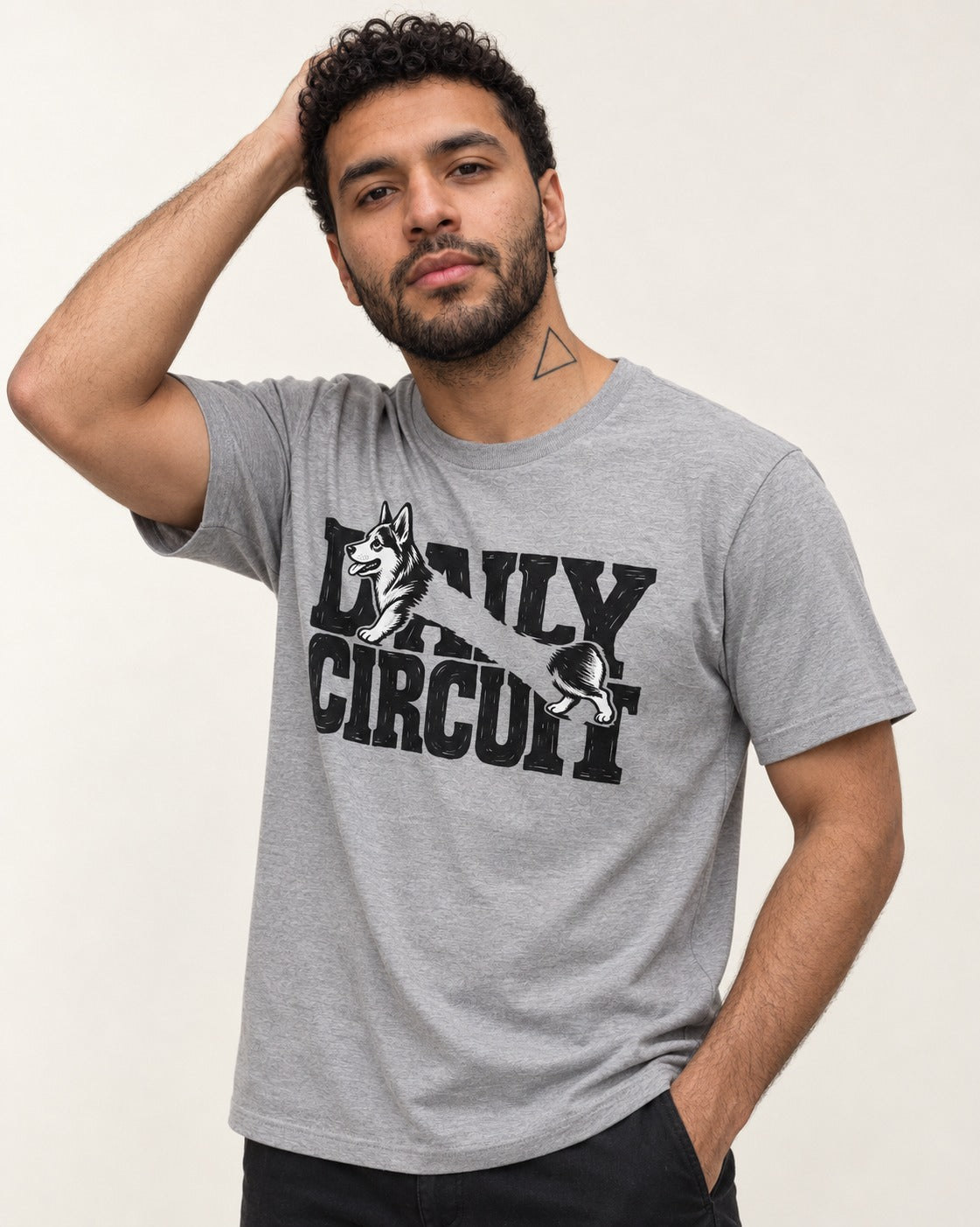 Daily Corgi Circuit T-Shirt in Sport Grey, worn by a model