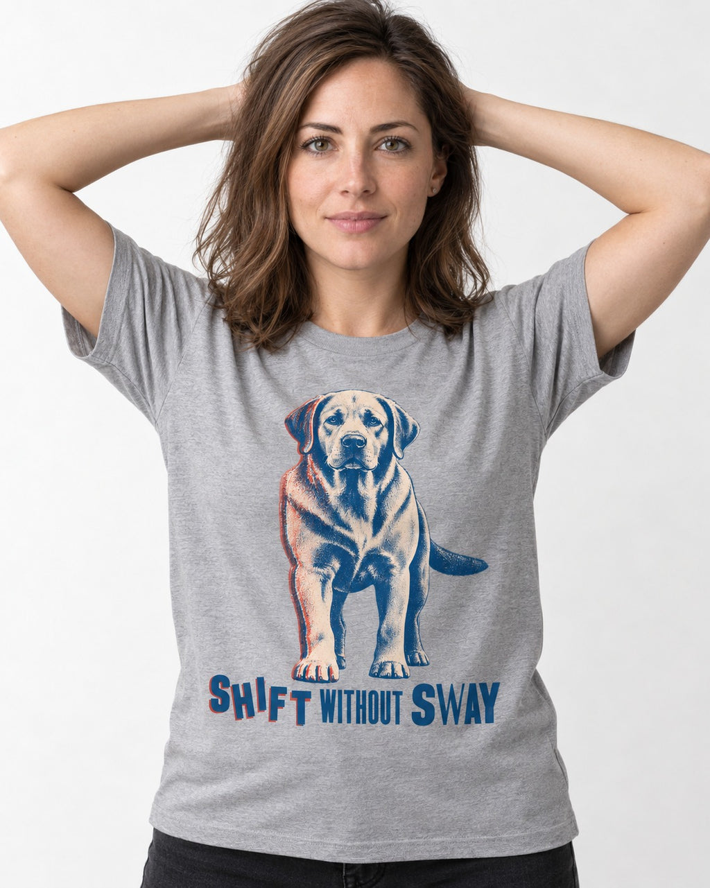 Shift Without Sway Labrador Retriever T-Shirt in Sport Grey, worn by a model