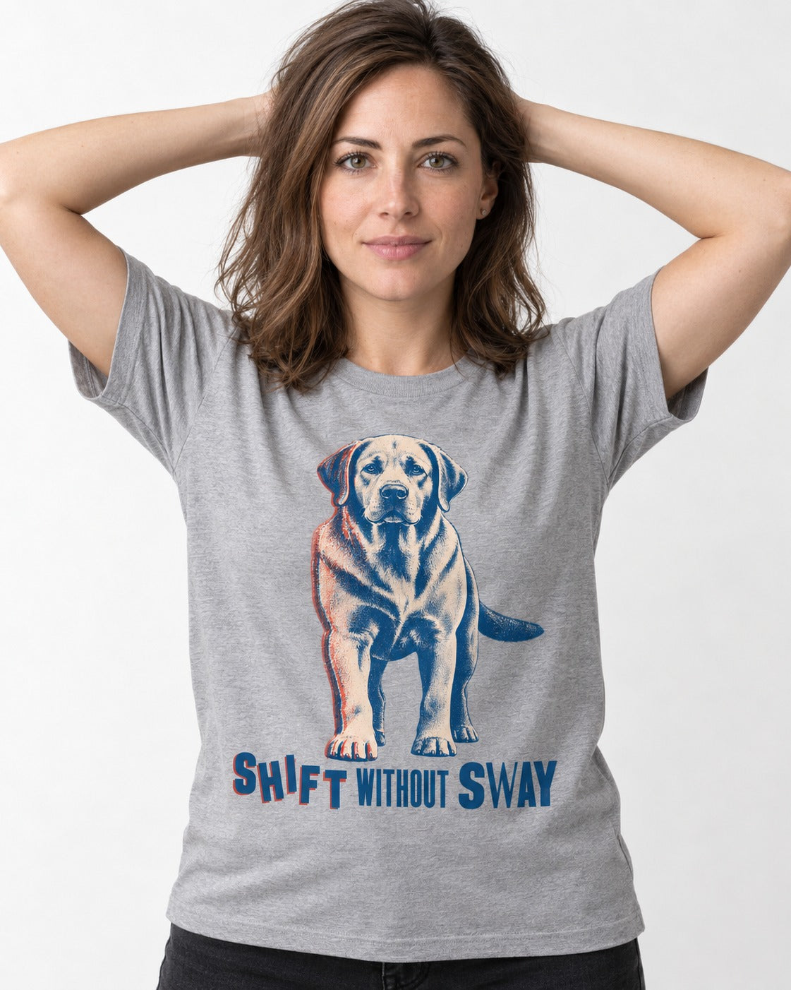 Shift Without Sway Labrador Retriever T-Shirt in Sport Grey, worn by a model