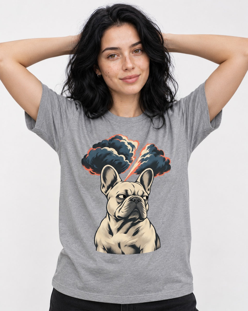 Frenchie Storm Warning T-Shirt in Sport Grey, worn by a model