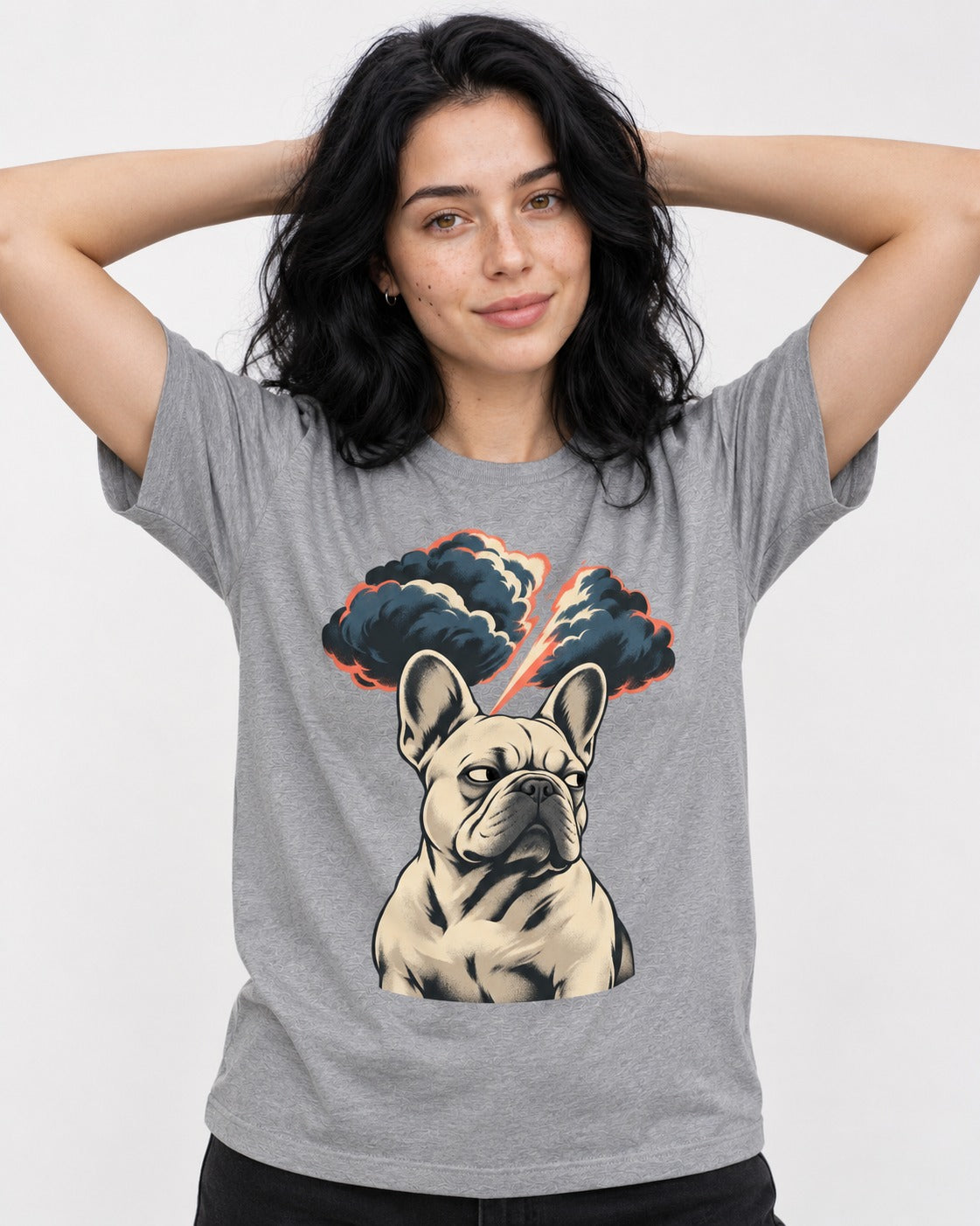 Frenchie Storm Warning T-Shirt in Sport Grey, worn by a model