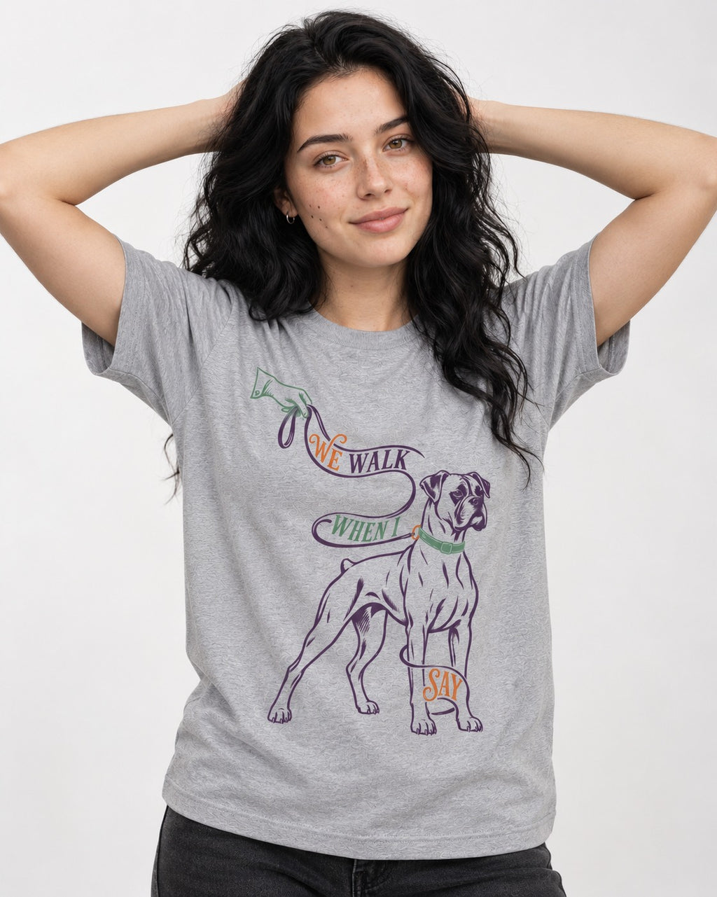 Boxer When I Say T-Shirt in Sport Grey, worn by a model