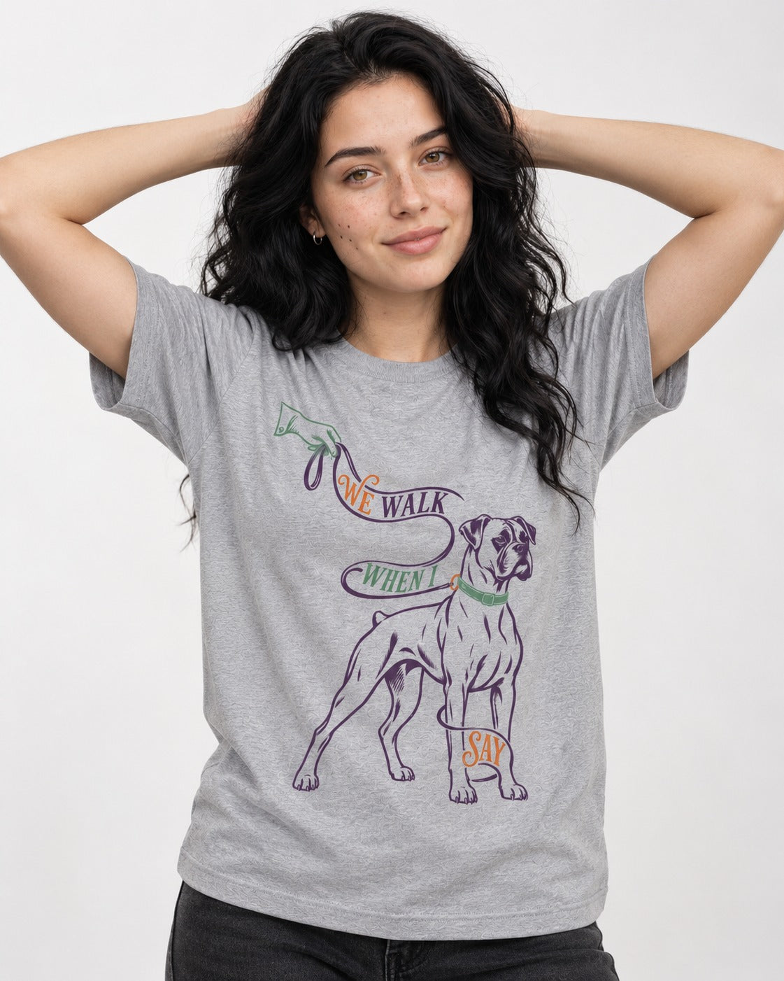 Boxer When I Say T-Shirt in Sport Grey, worn by a model