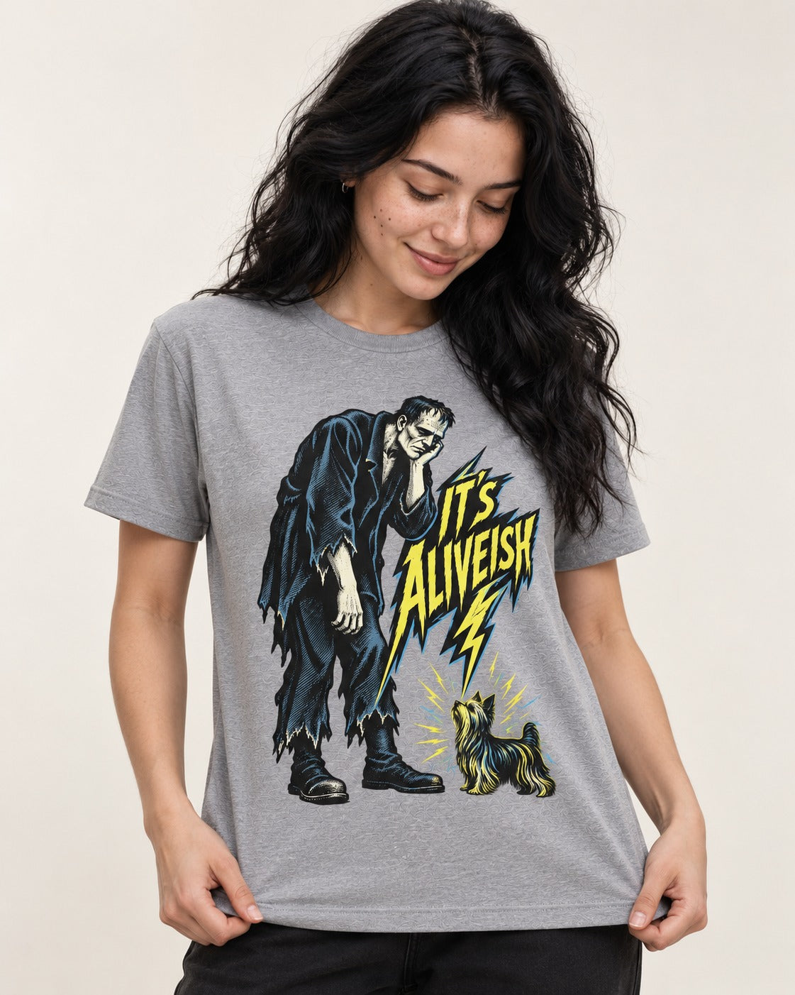 It's Aliveish Yorkshire Terrier T-Shirt in Sport Grey, worn by a model