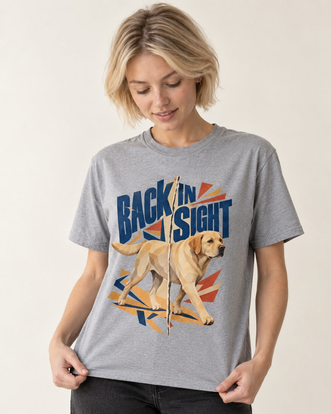 Labrador Retriever Back in Sight T-Shirt in Sport Grey, worn by a model