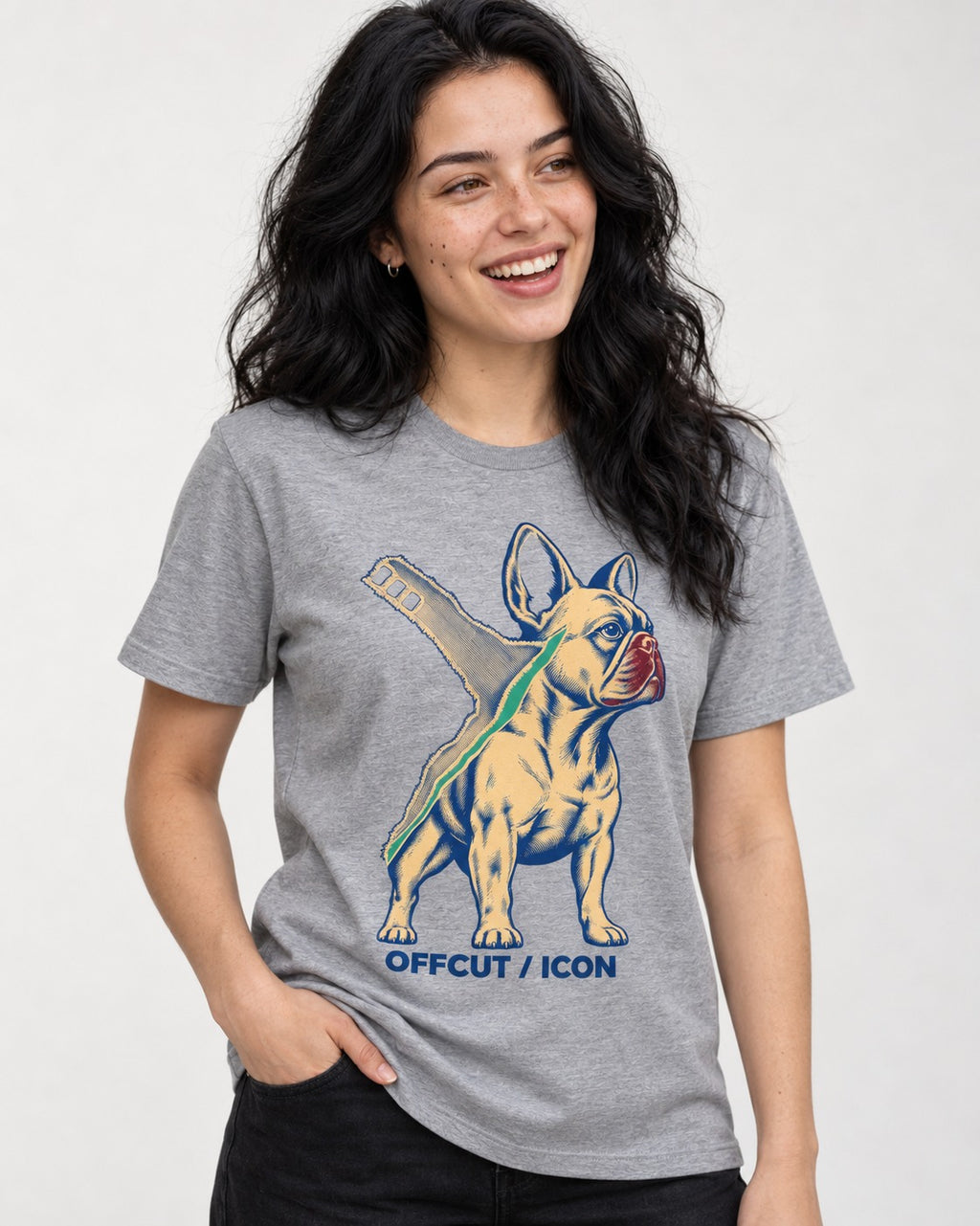 Offcut Frenchie Icon T-Shirt in Sport Grey, worn by a model