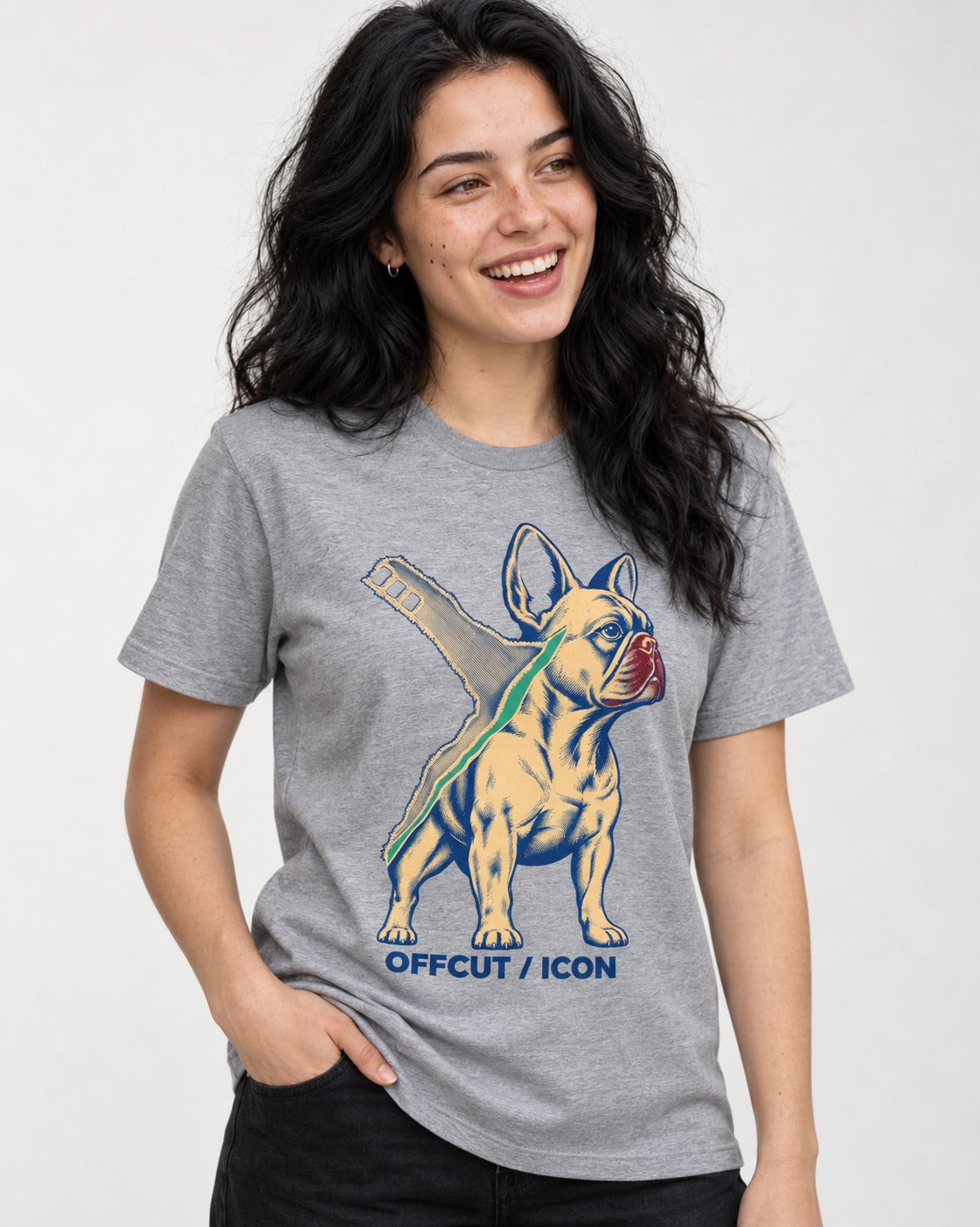 Offcut Frenchie Icon T-Shirt in Sport Grey, worn by a model