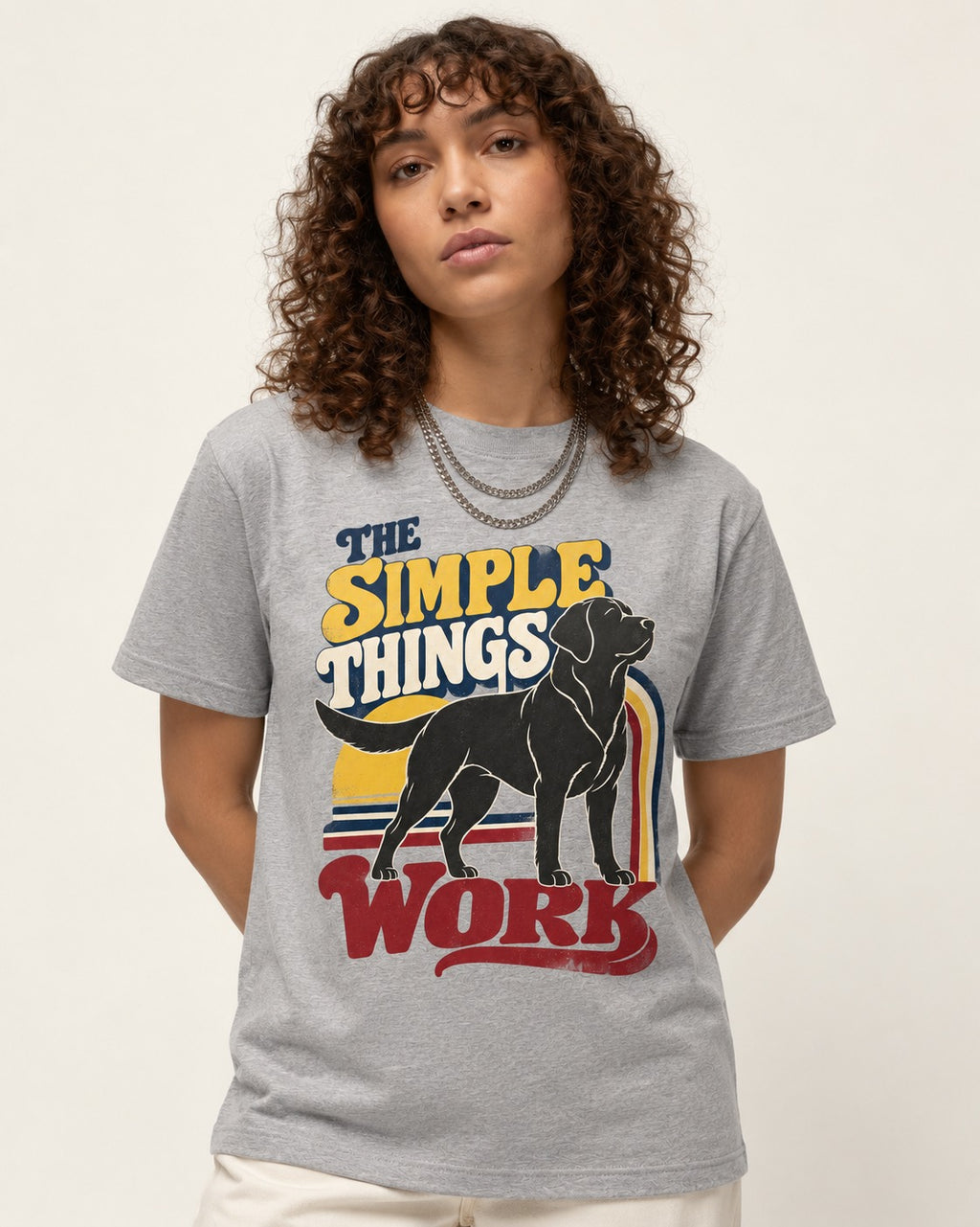 The Simple Things Work Labrador Retriever T-Shirt in Sport Grey, worn by a model