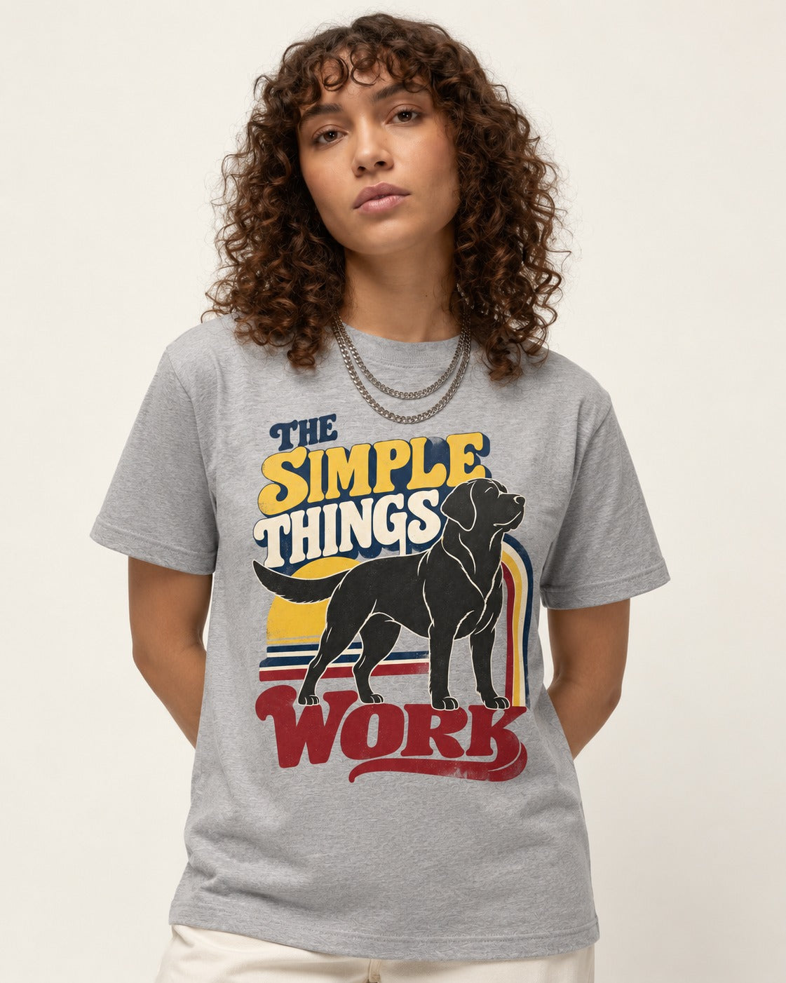 The Simple Things Work Labrador Retriever T-Shirt in Sport Grey, worn by a model