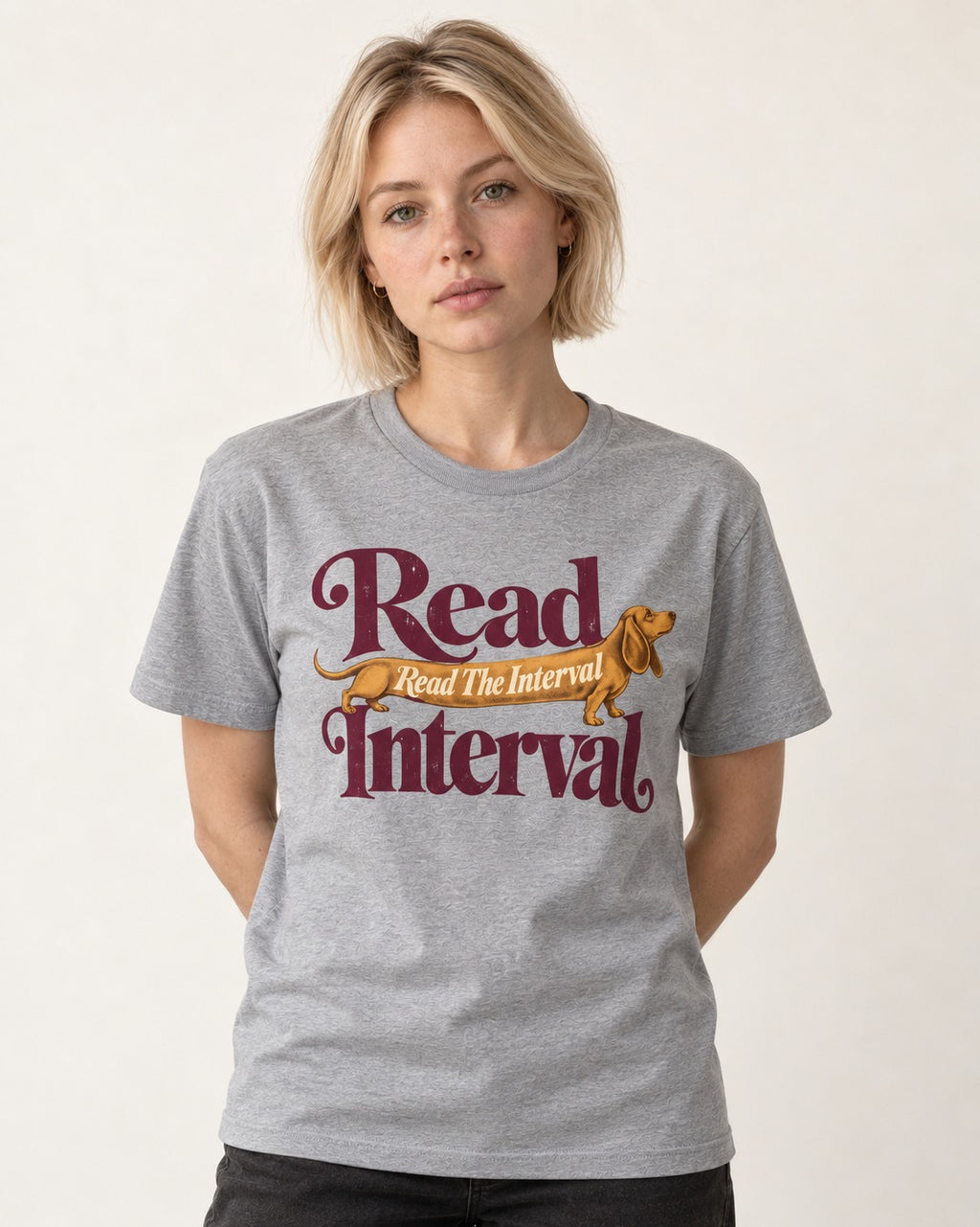 Read the Dachshund Interval T-Shirt in Sport Grey, worn by a model