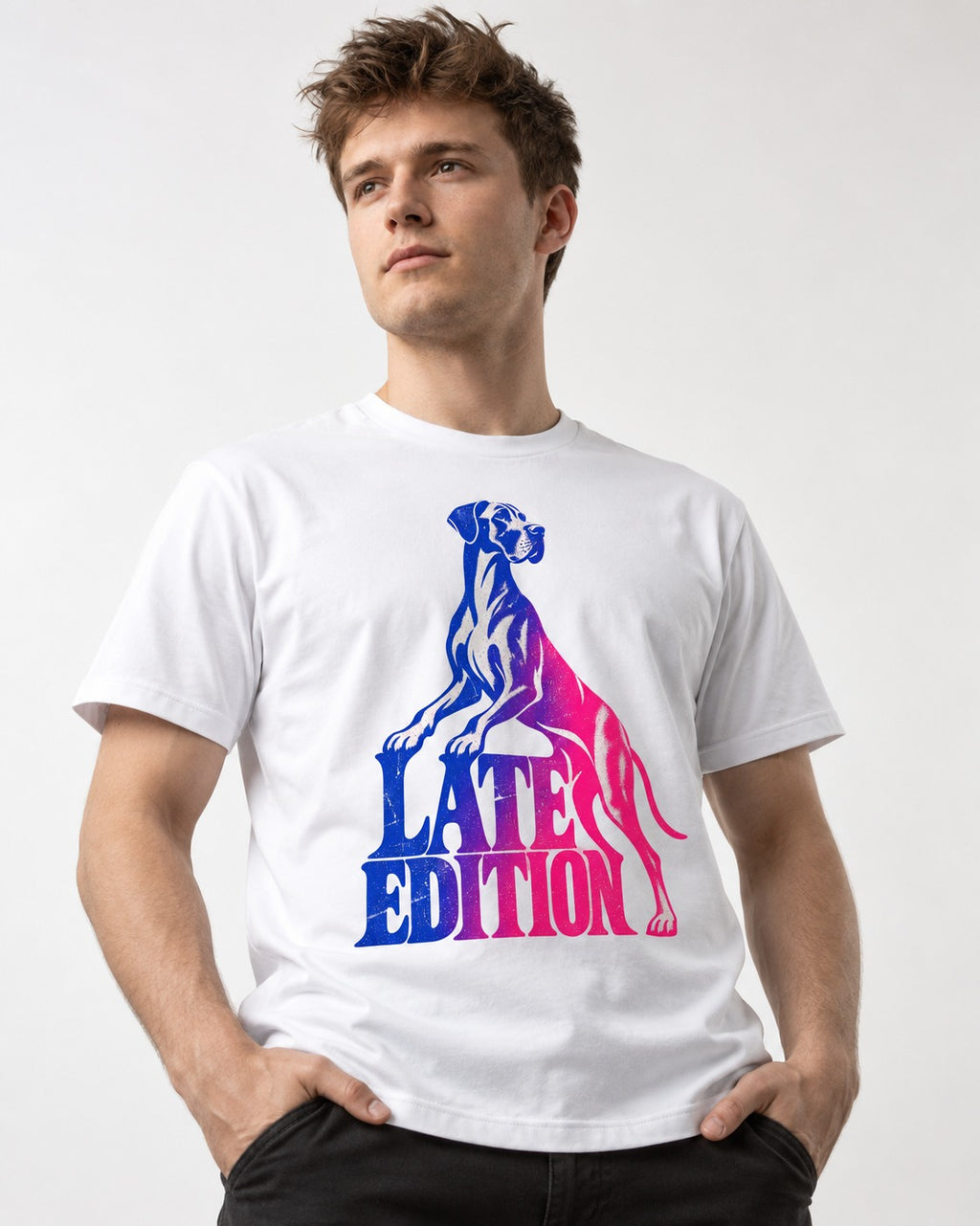 Great Dane Latest Edition Gradient Graphic T-Shirt in White, worn by a model