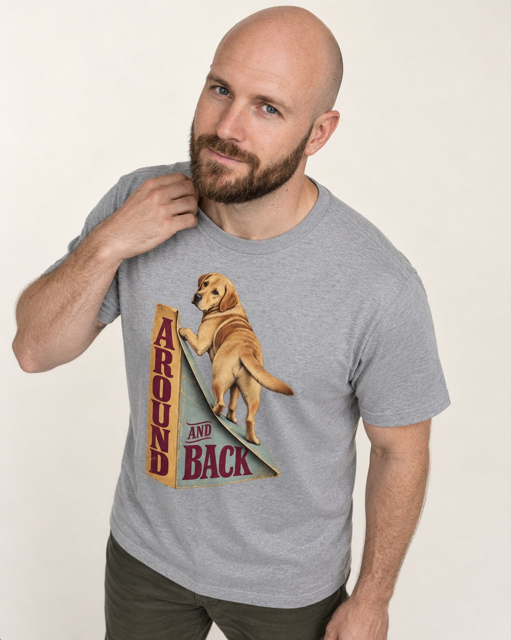 Labrador Retriever Around and Back T-Shirt in Sport Grey, worn by a model