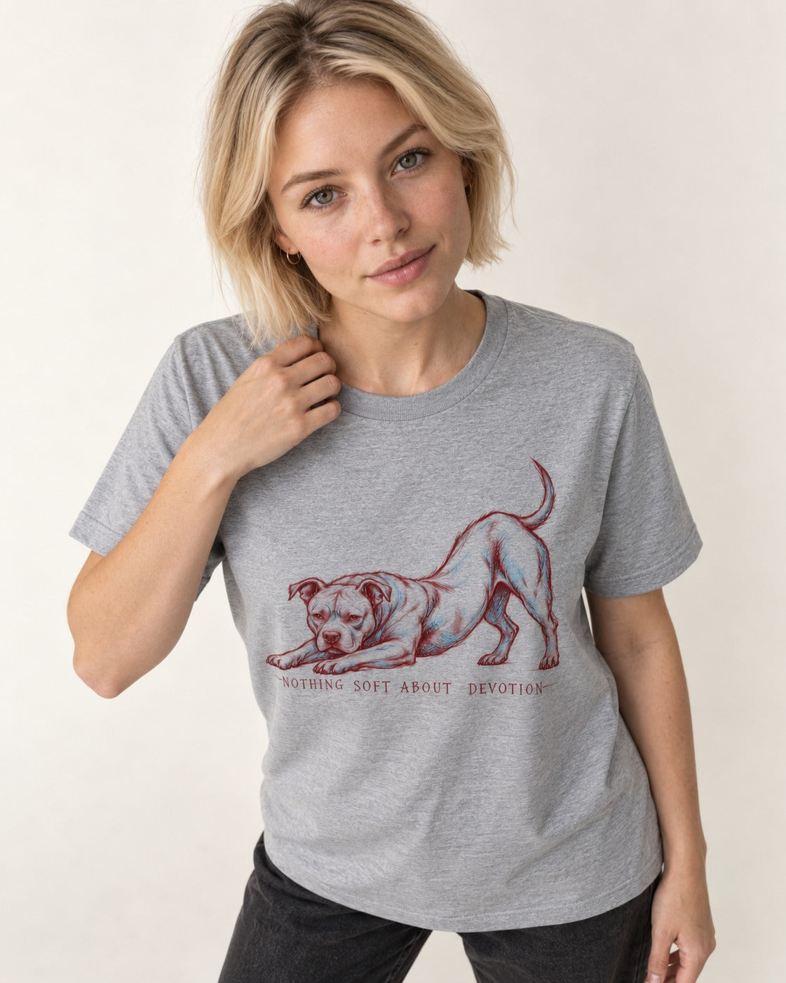 Nothing Soft About Pitbull Devotion T-Shirt in Sport Grey, worn by a model