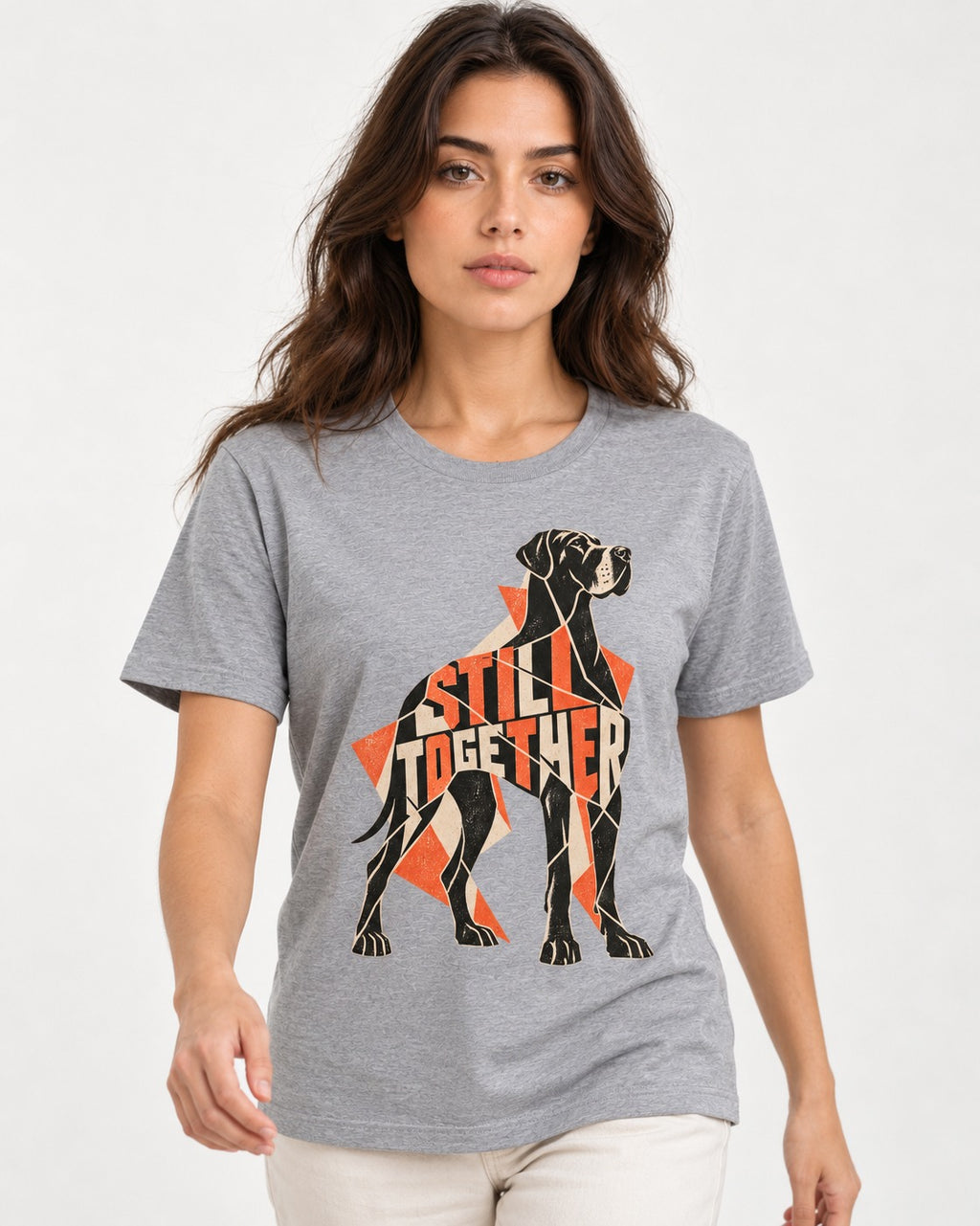 Great Dane Still Together Geometric Mosaic Graphic T-Shirt in Sport Grey, worn by a model