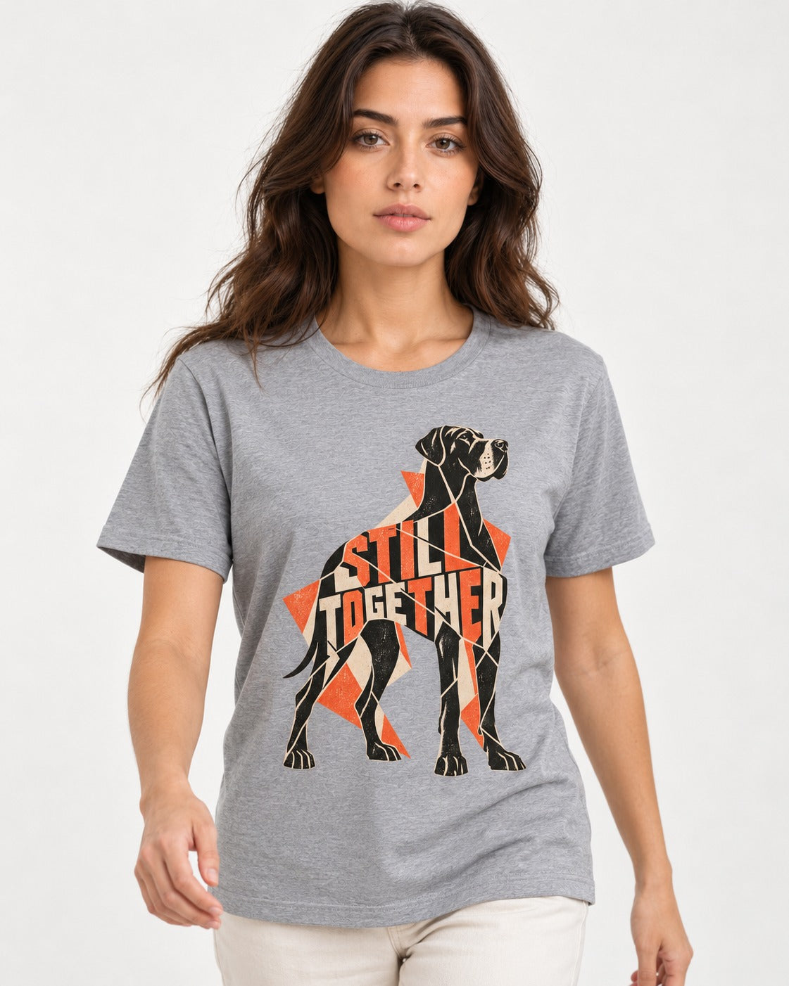 Great Dane Still Together Geometric Mosaic Graphic T-Shirt in Sport Grey, worn by a model