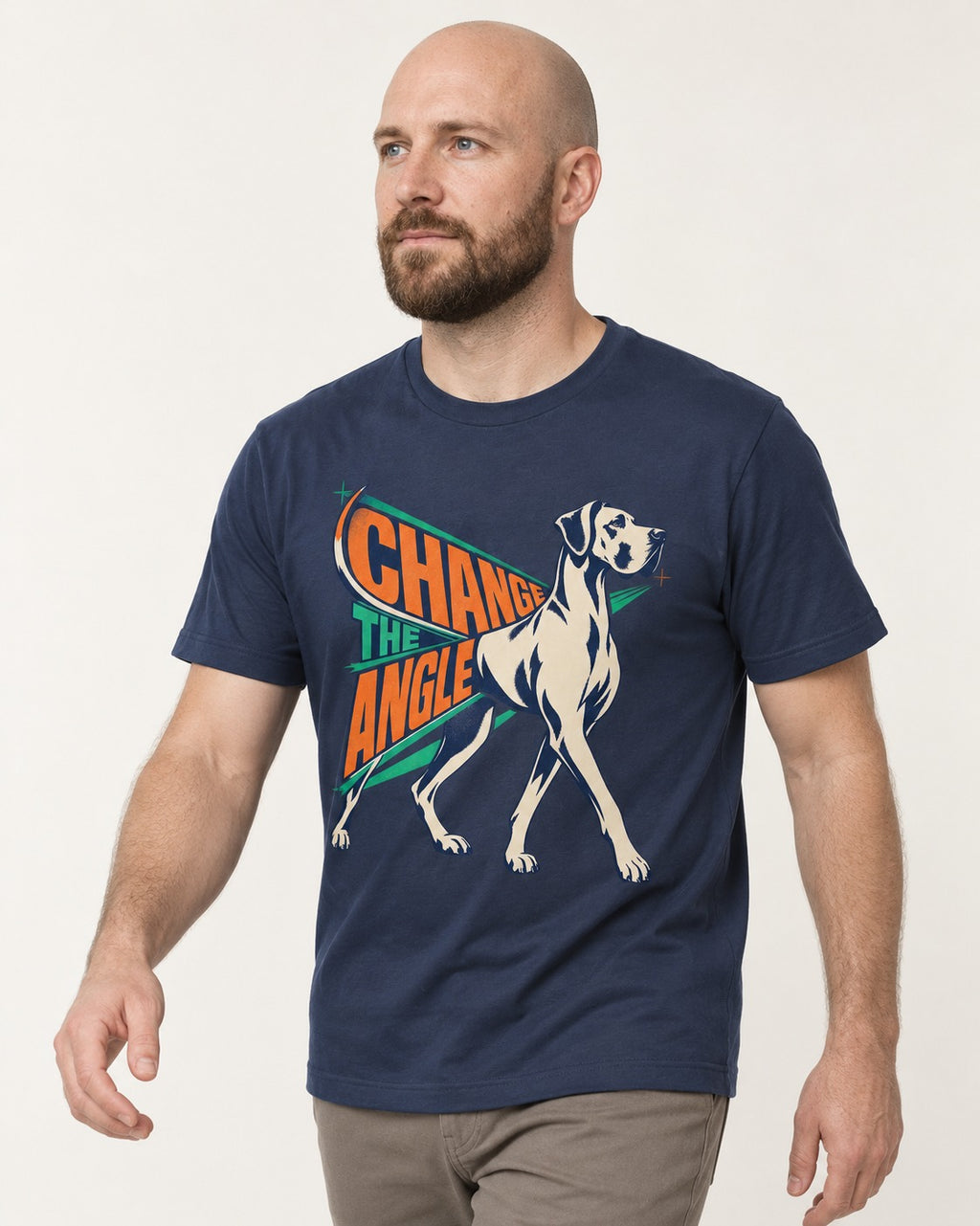 Great Dane Change the Angle Walking Graphic T-Shirt in Navy, worn by a model
