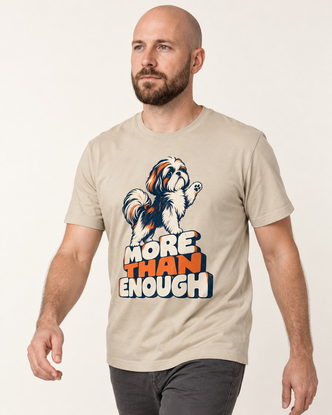 More Than Enough Shih Tzu T-Shirt in Sand, worn by a model