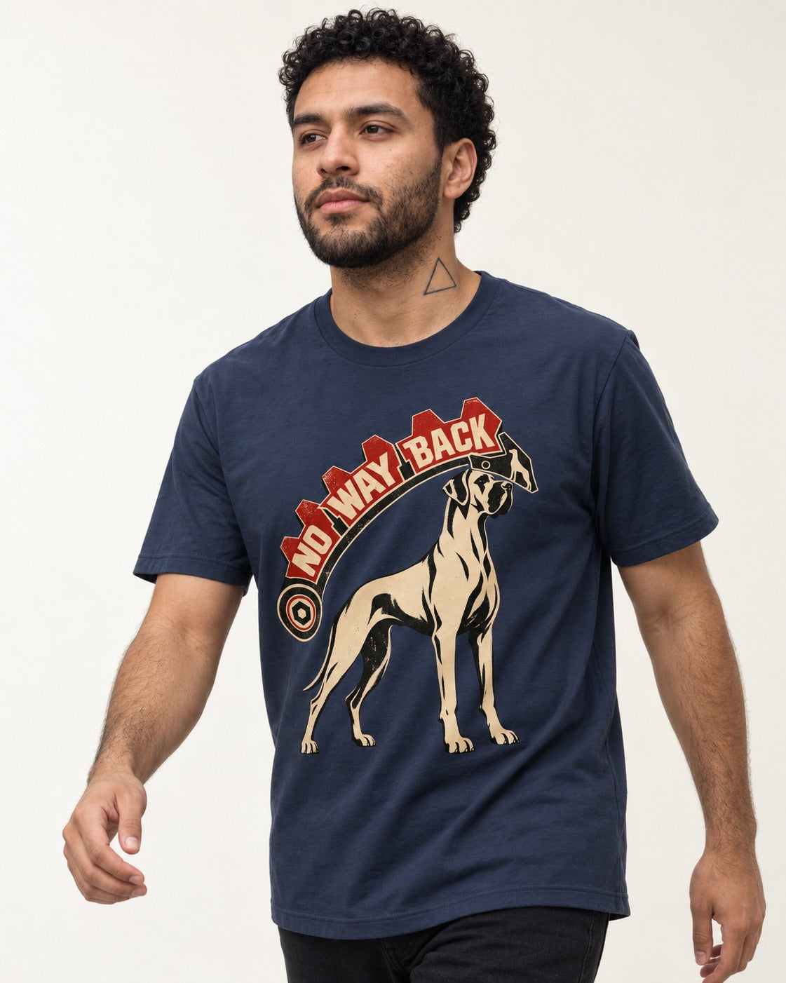 Great Dane No Way Back Arrow Graphic T-Shirt in Navy, worn by a model