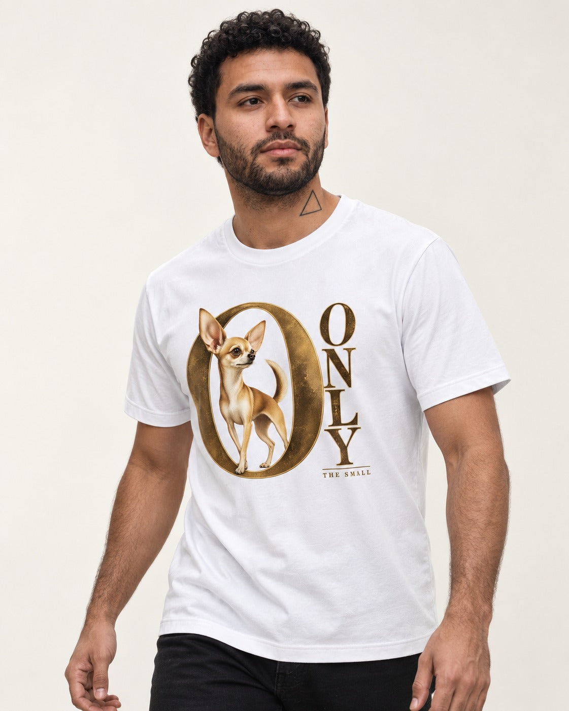 Chihuahua Only the Small T-Shirt in White, worn by a model