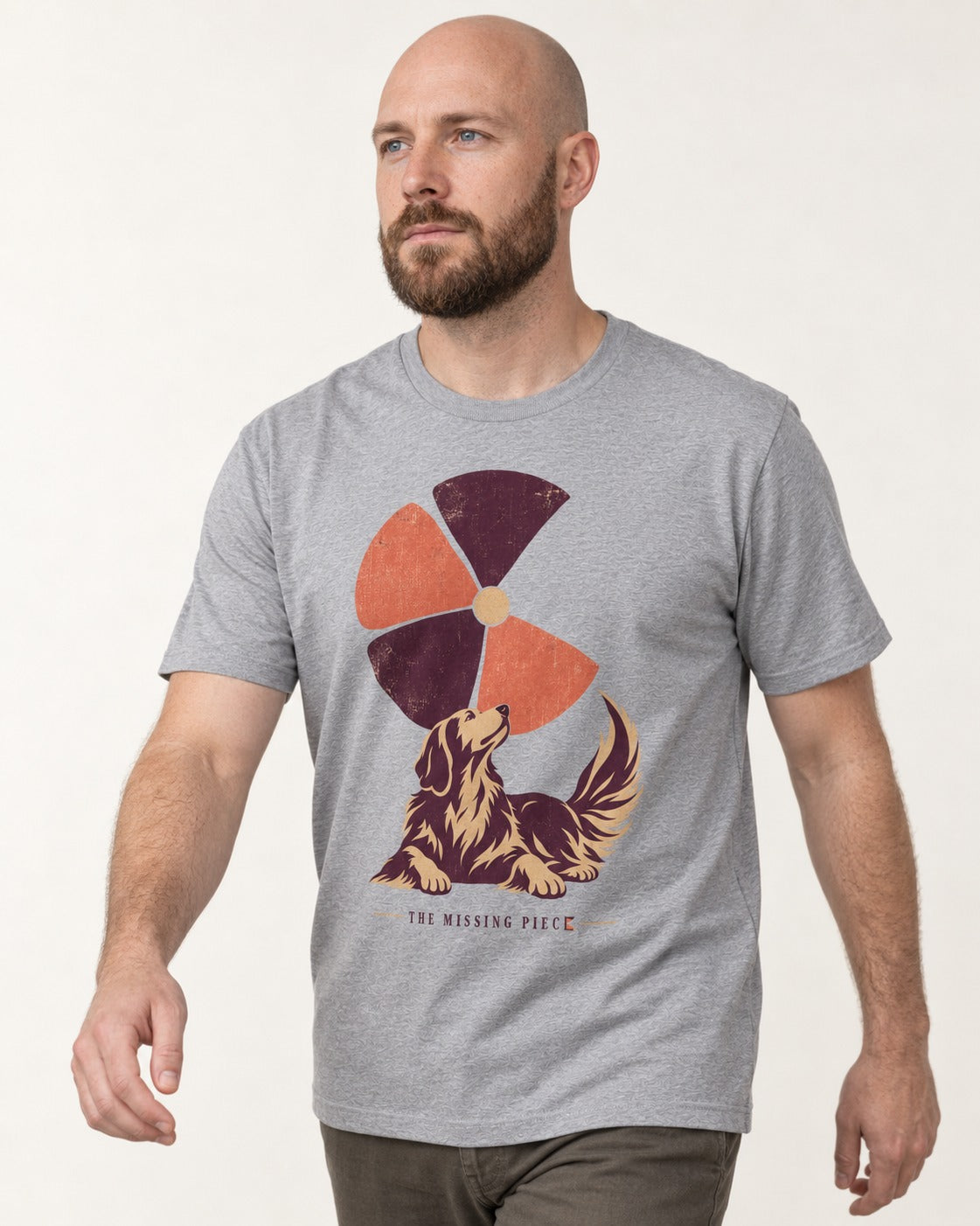 Golden Retriever Is My Missing Piece T-Shirt in Sport Grey, worn by a model