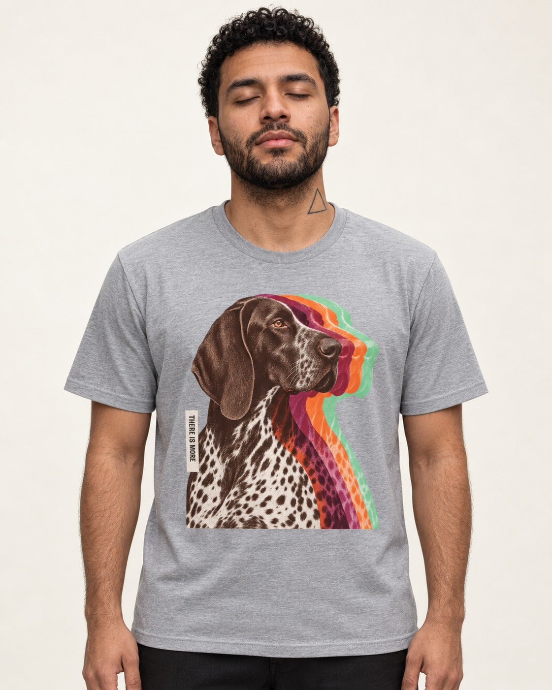 There Is More German Shorthaired Pointer T-Shirt in Sport Grey, worn by a model