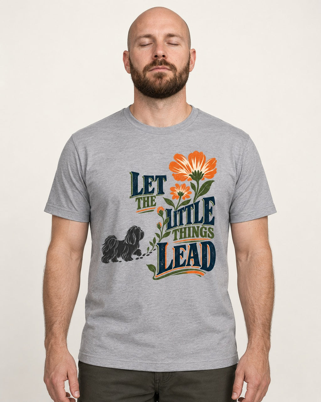 Let the Shih Tzu Lead T-Shirt in Sport Grey, worn by a model