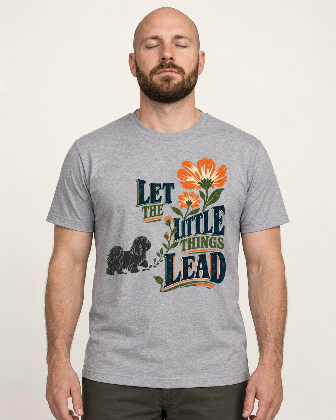 Let the Shih Tzu Lead T-Shirt in Sport Grey, worn by a model