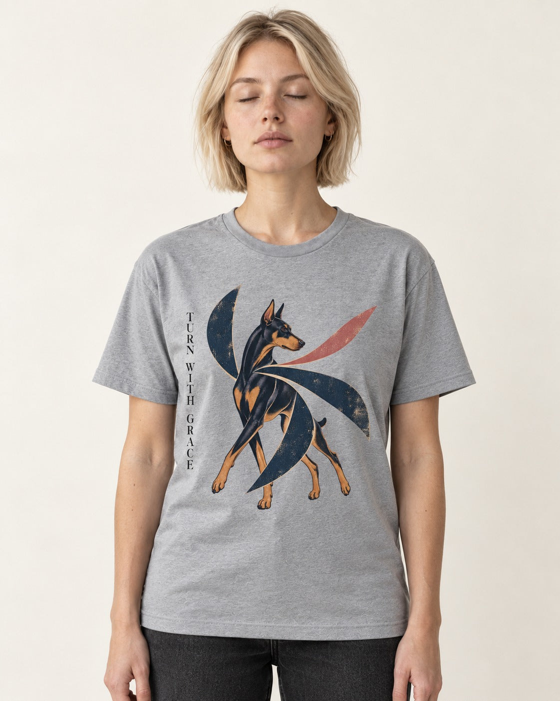 Turn with Doberman Grace T-Shirt in Sport Grey, worn by a model
