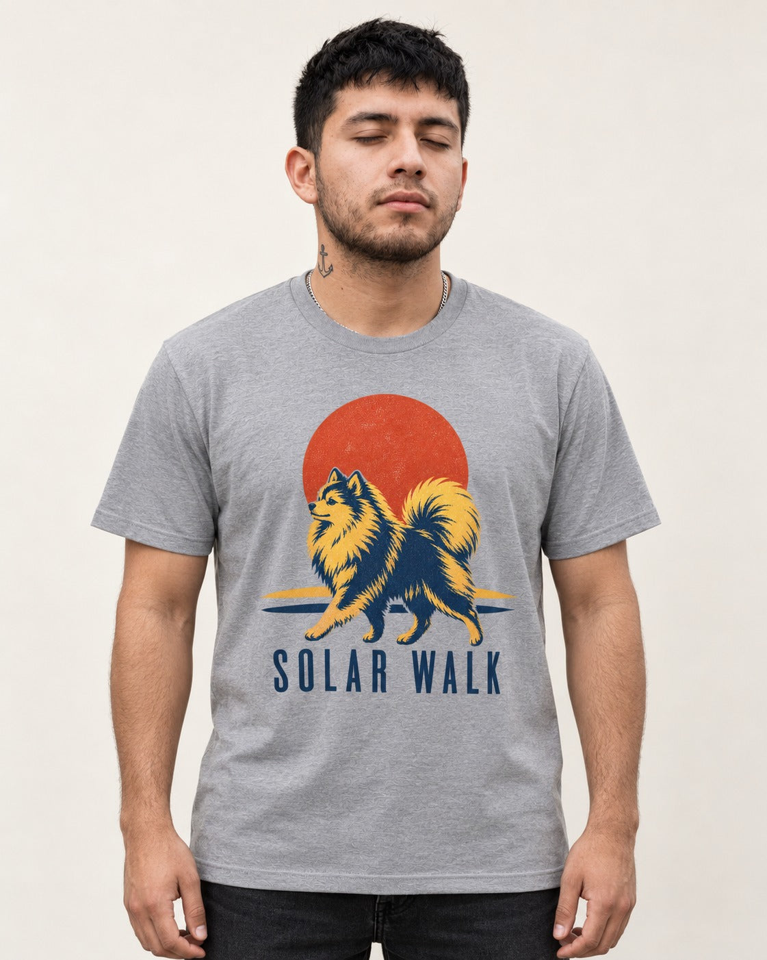 Pomeranian Solar Walk T-Shirt in Sport Grey, worn by a model