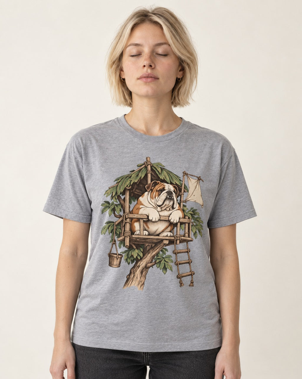 English Bulldog Above It All T-Shirt in Sport Grey, worn by a model