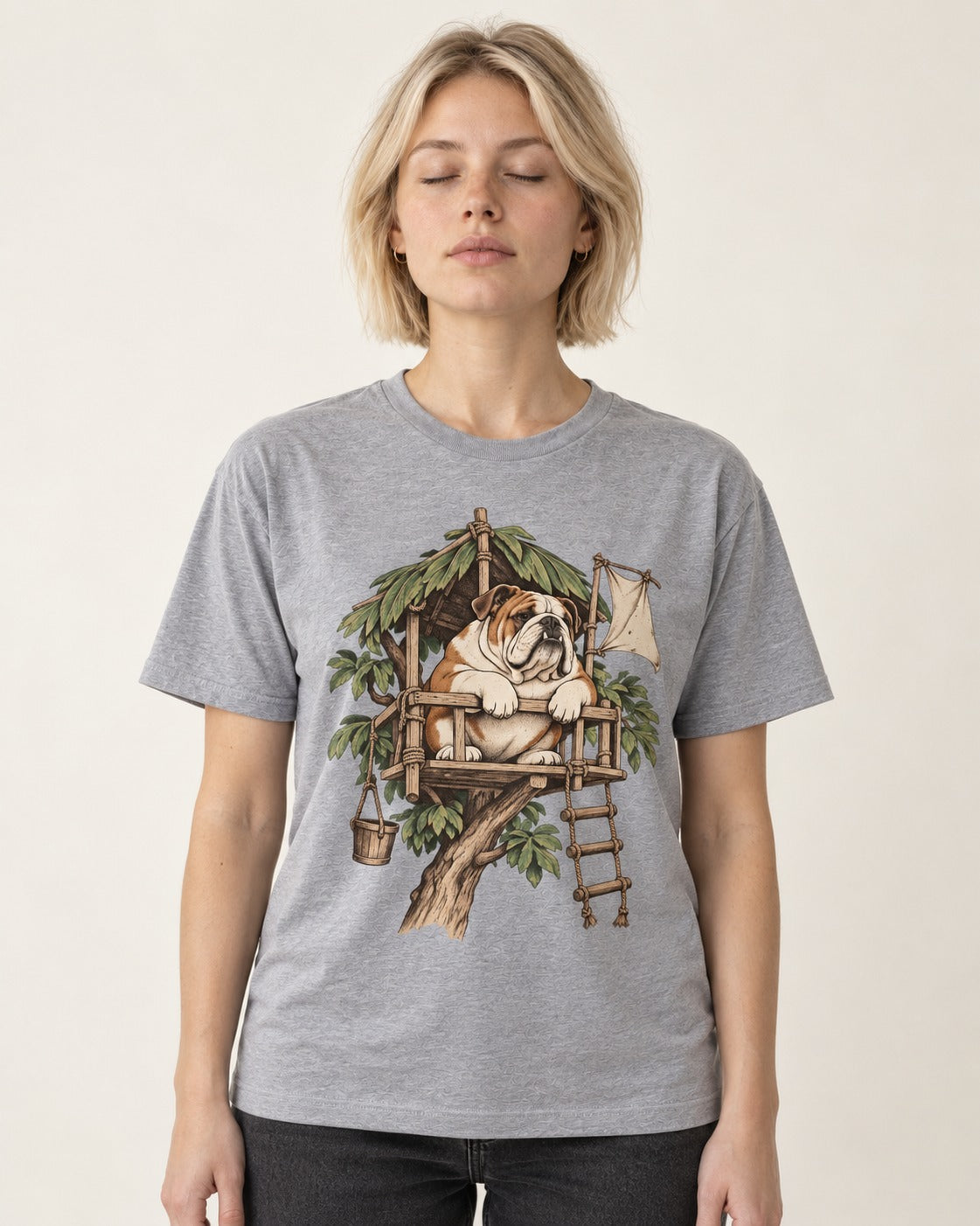 English Bulldog Above It All T-Shirt in Sport Grey, worn by a model