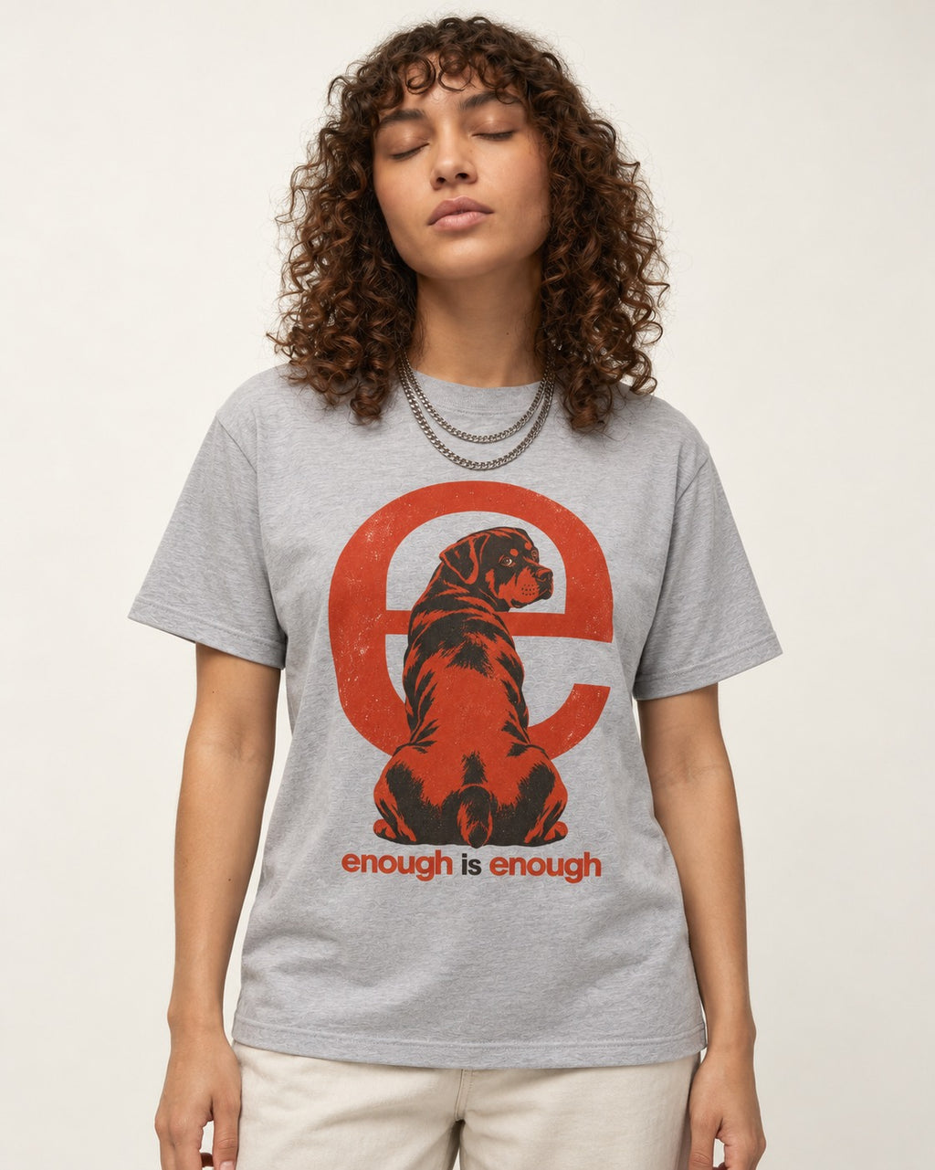 Rottweiler Enough Is Enough T-Shirt in Sport Grey, worn by a model