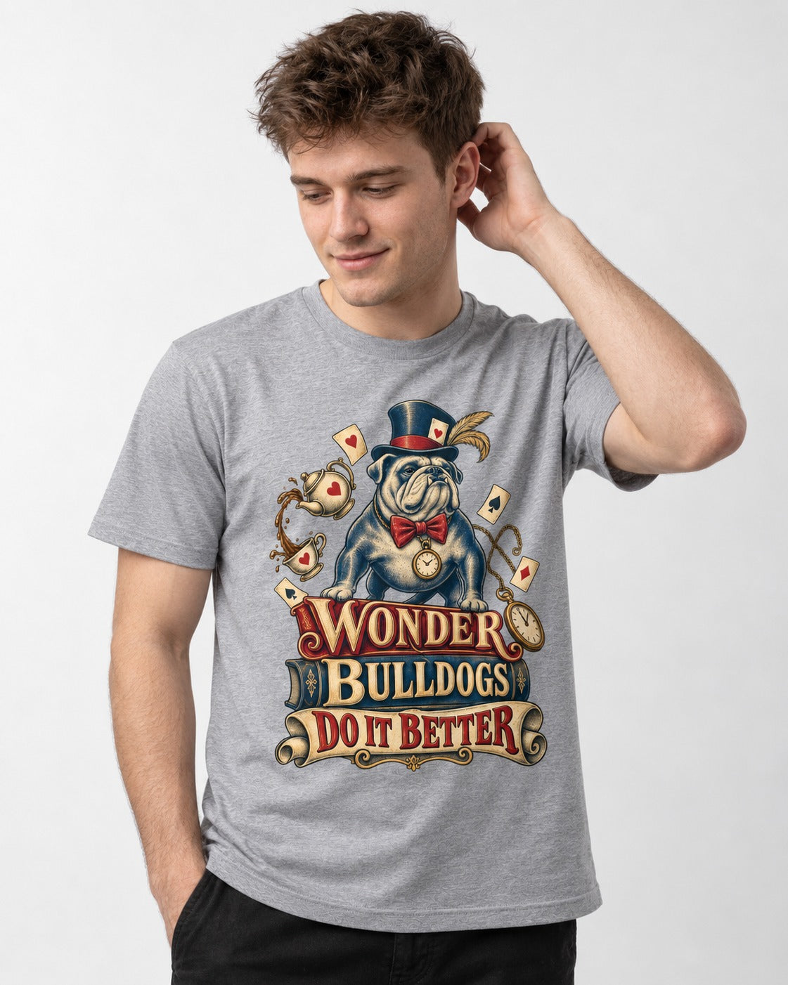 Wonder English Bulldog T-Shirt in Sport Grey, worn by a model