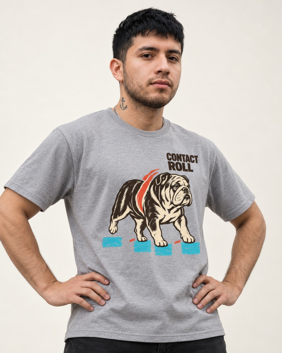 Contact Roll English Bulldog T-Shirt in Sport Grey, worn by a model