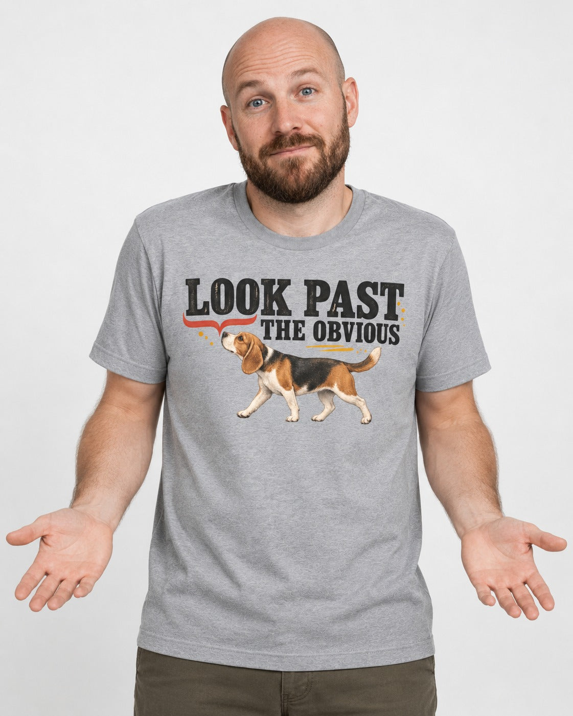 Beagle Look Past the Obvious T-Shirt in Sport Grey, worn by a model