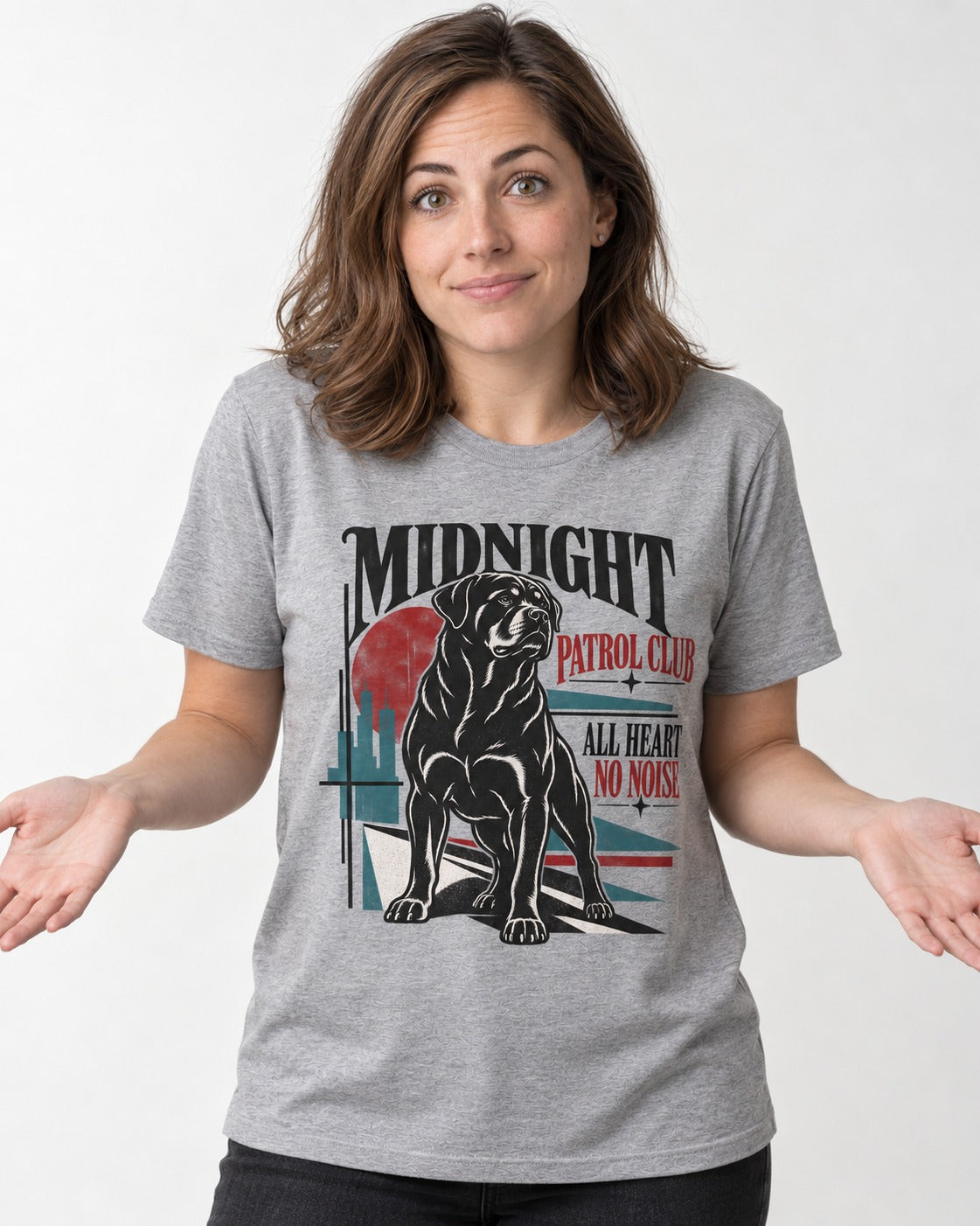 Rottweiler Midnight Patrol Club T-Shirt in Sport Grey, worn by a model