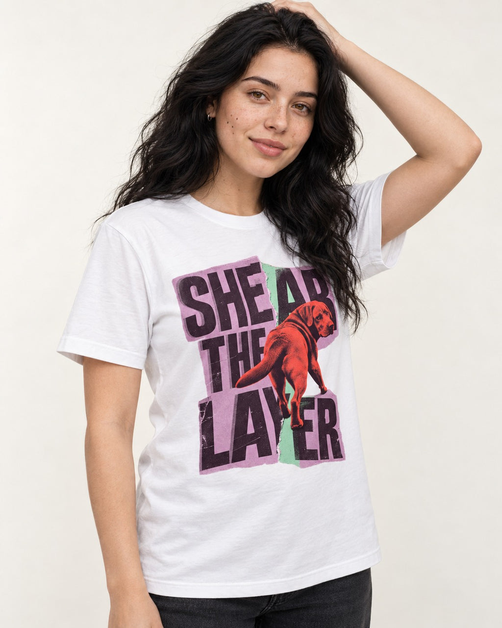 Labrador Retriever Shear the Layer Torn Paper Graphic T-Shirt in White, worn by a model