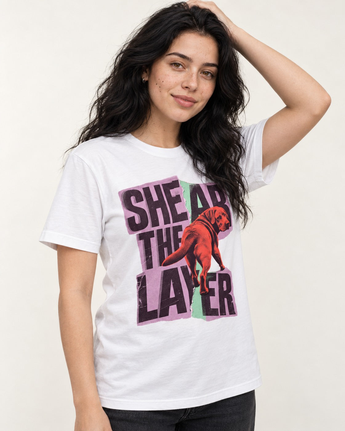 Labrador Retriever Shear the Layer Torn Paper Graphic T-Shirt in White, worn by a model