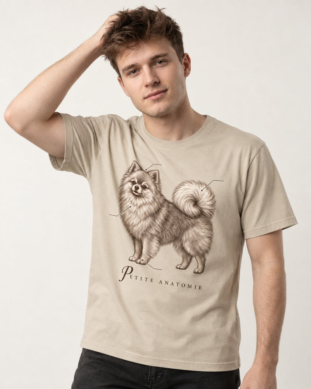 Pomeranian Petite Anatomie T-Shirt in Sand, worn by a model
