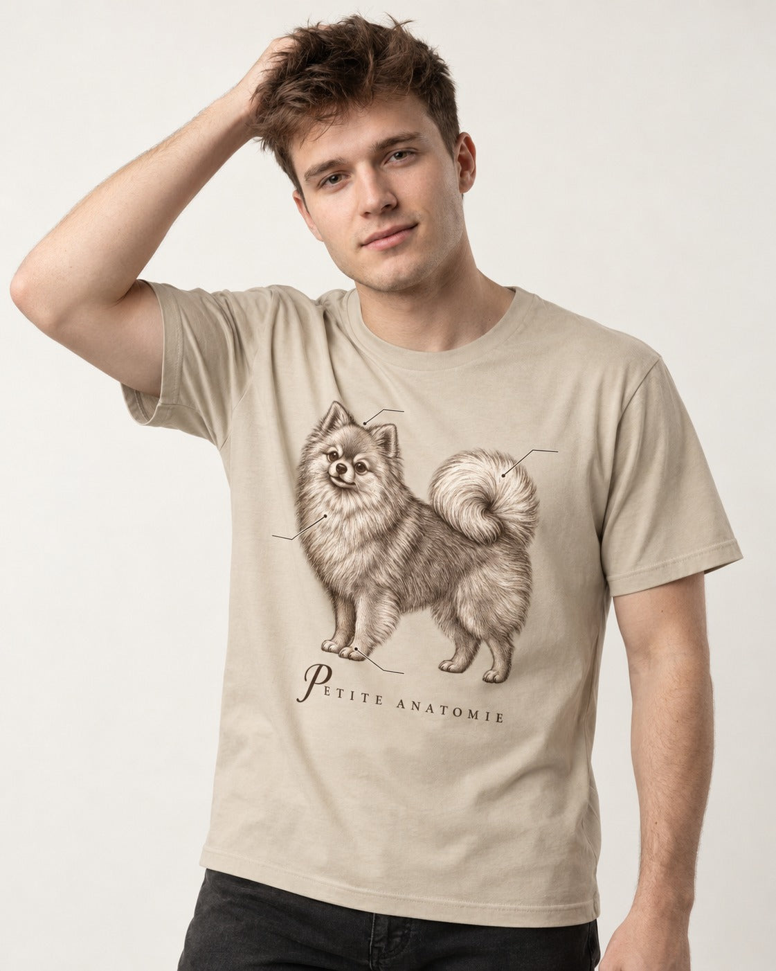 Pomeranian Petite Anatomie T-Shirt in Sand, worn by a model