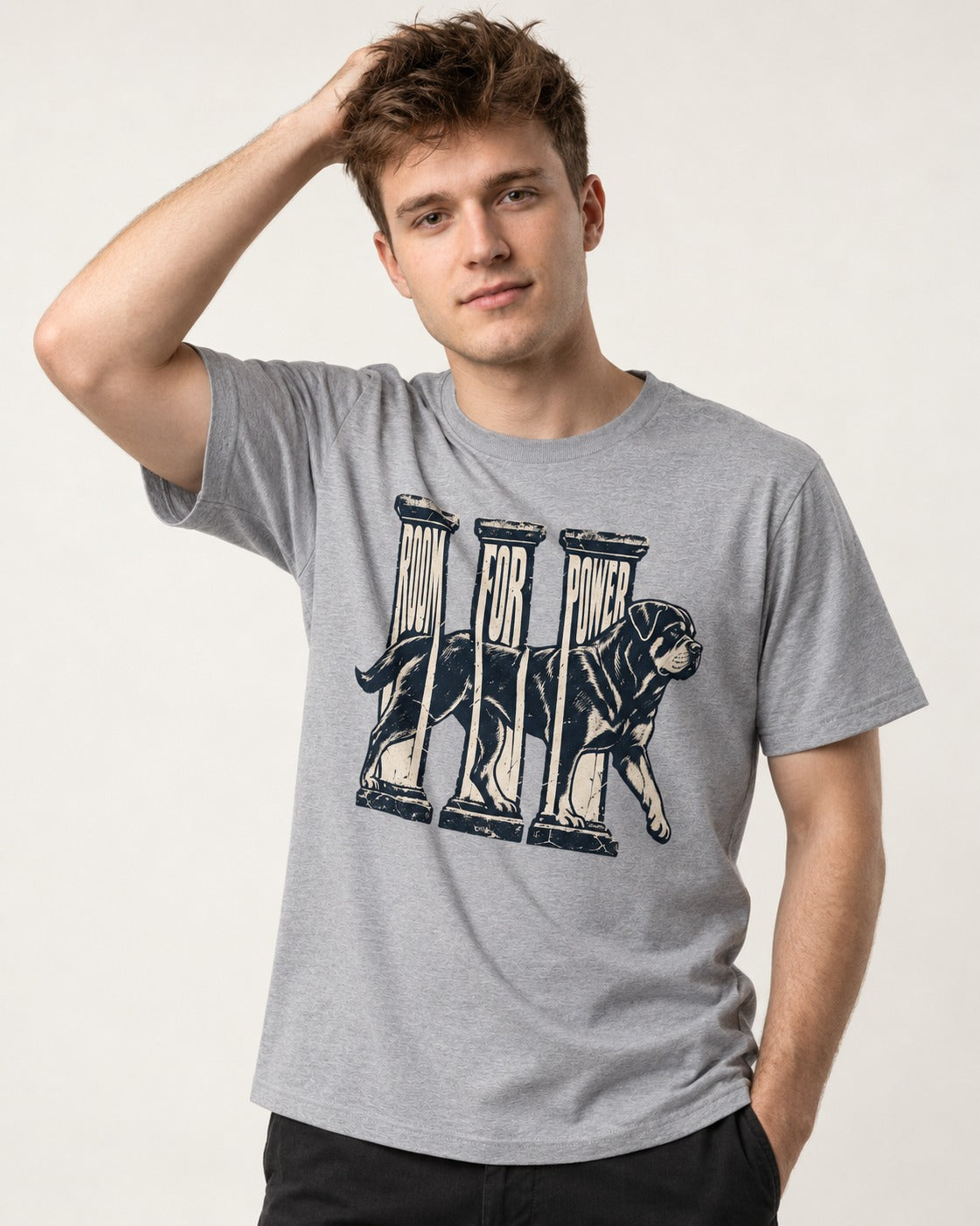 Room for Rottweiler Power T-Shirt in Sport Grey, worn by a model