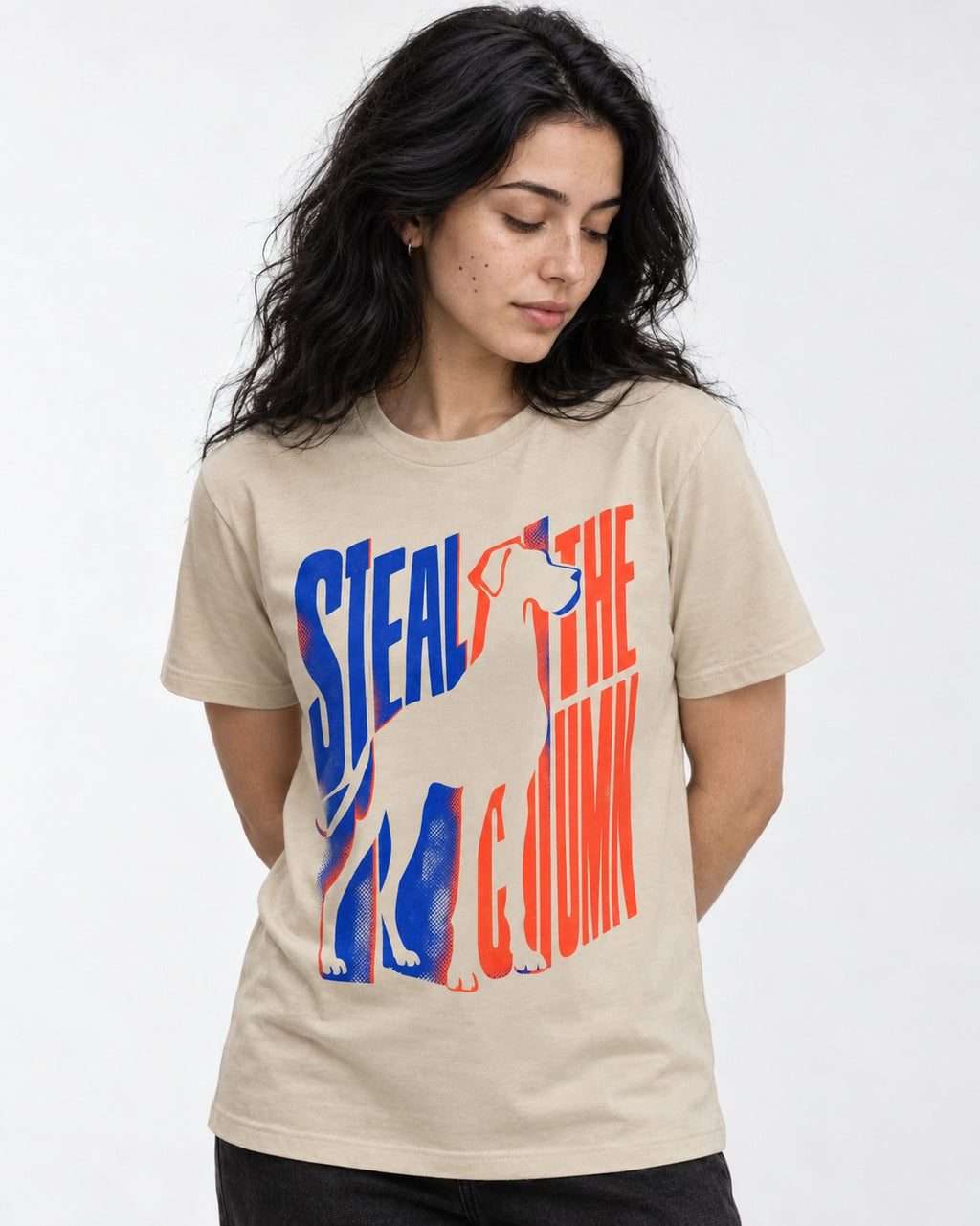 Steal the Show Great Dane T-Shirt in Sand, worn by a model