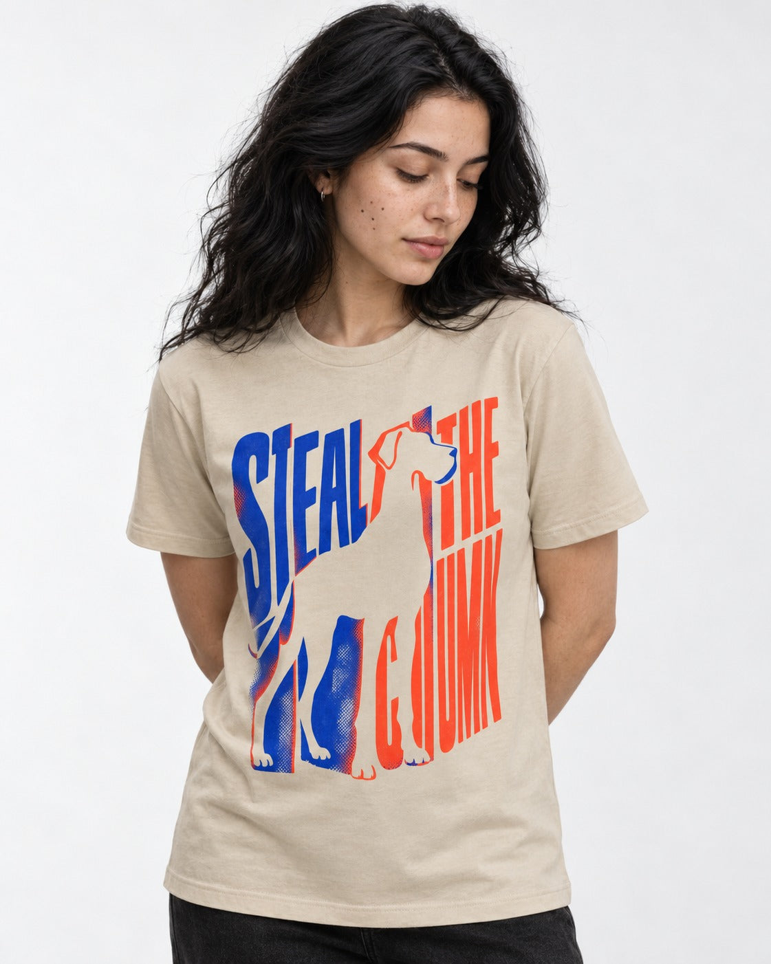 Steal the Show Great Dane T-Shirt in Sand, worn by a model