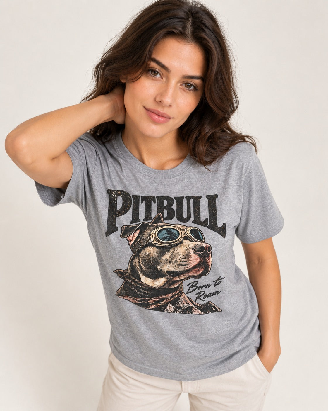 Pitbull Born to Roam T-Shirt in Sport Grey, worn by a model