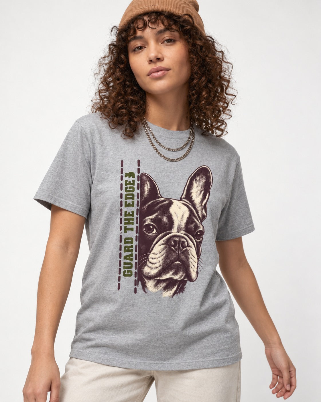 Frenchie Guard the Edge T-Shirt in Sport Grey, worn by a model