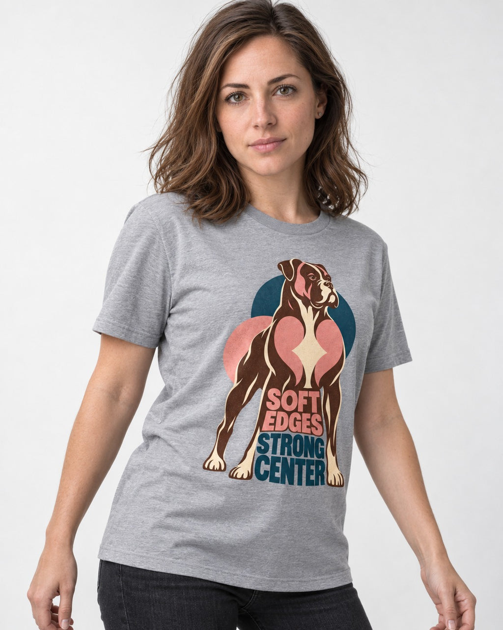Boxer Soft Edges Strong Center T-Shirt in Sport Grey, worn by a model