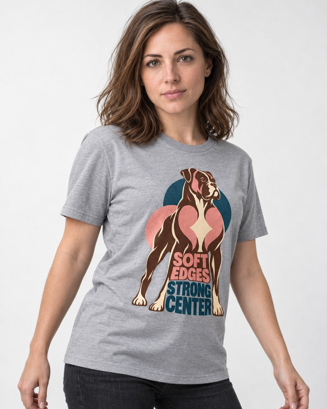 Boxer Soft Edges Strong Center T-Shirt in Sport Grey, worn by a model