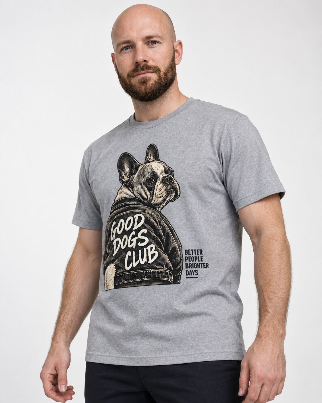 Good Frenchie Club T-Shirt in Sport Grey, worn by a model