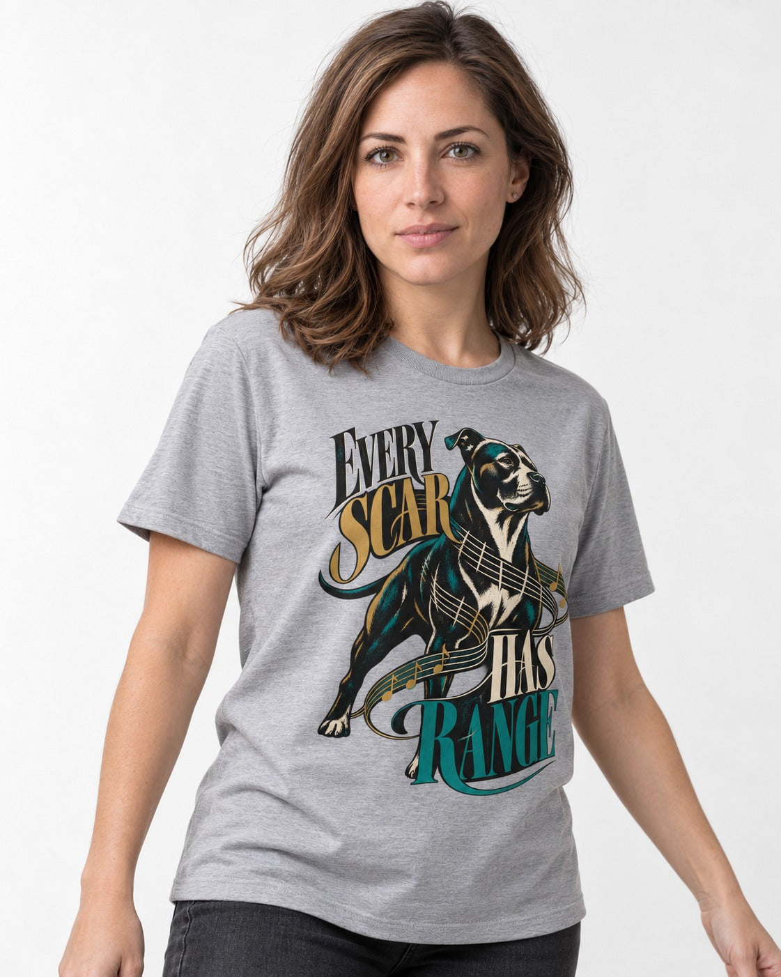 Every Pitbull Scar Has Range T-Shirt in Sport Grey, worn by a model